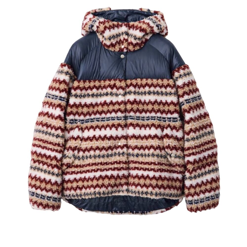 Rag & Bone NWT Joelle Sherpa Puffer Jacket Size L Heritage Fleece Fair Isle